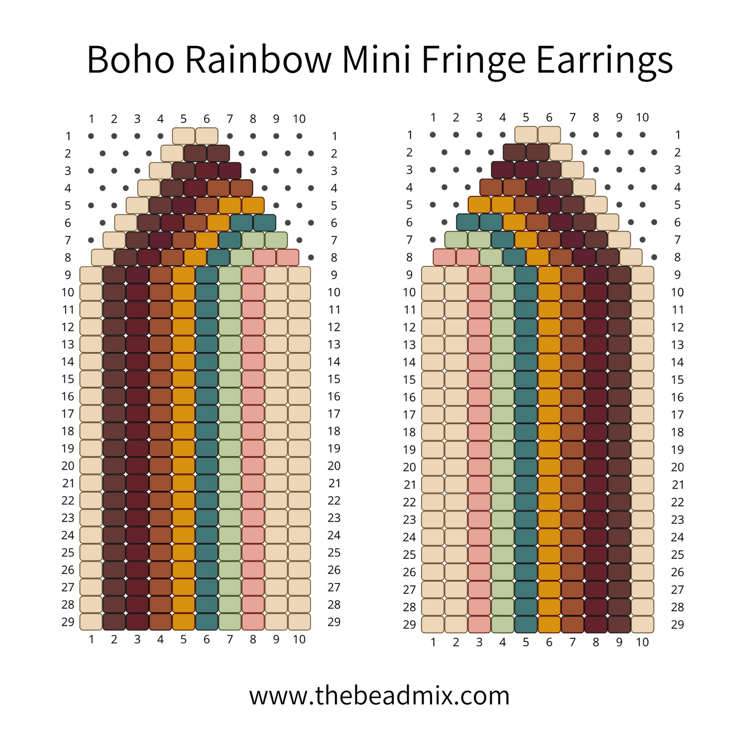 Free Beading Pattern for Boho-inspired Mini Rainbow Fringe Earrings made with Brick Stitch