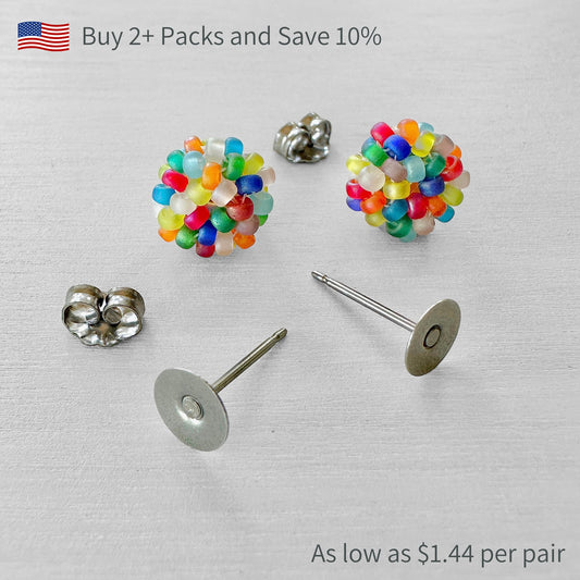 Titanium + Nickel-free Stainless Steel Flat Pad Post Earrings with Clutch - The Bead Mix