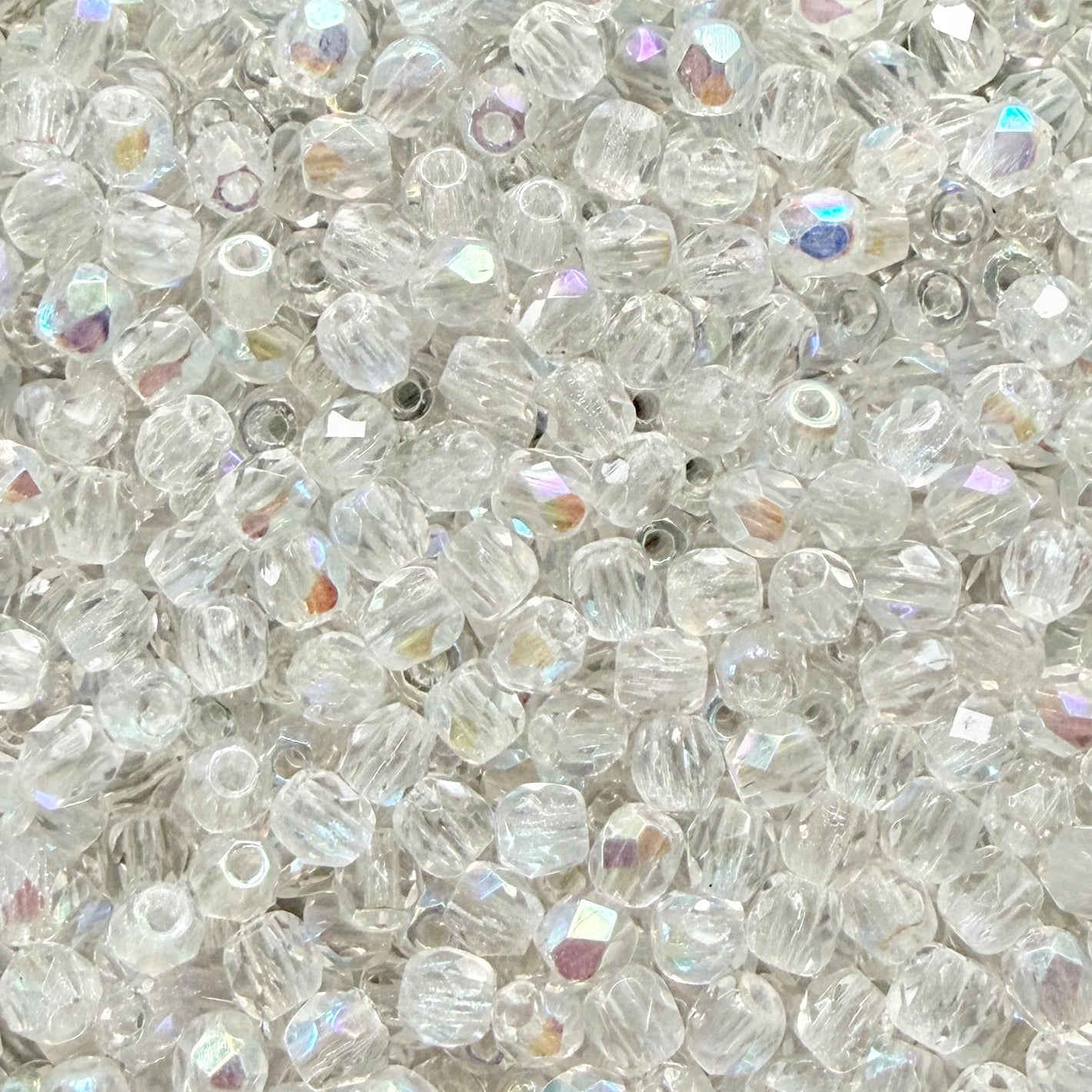 3mm Crystal AB Czech Fire Polished Round Beads - The Bead Mix