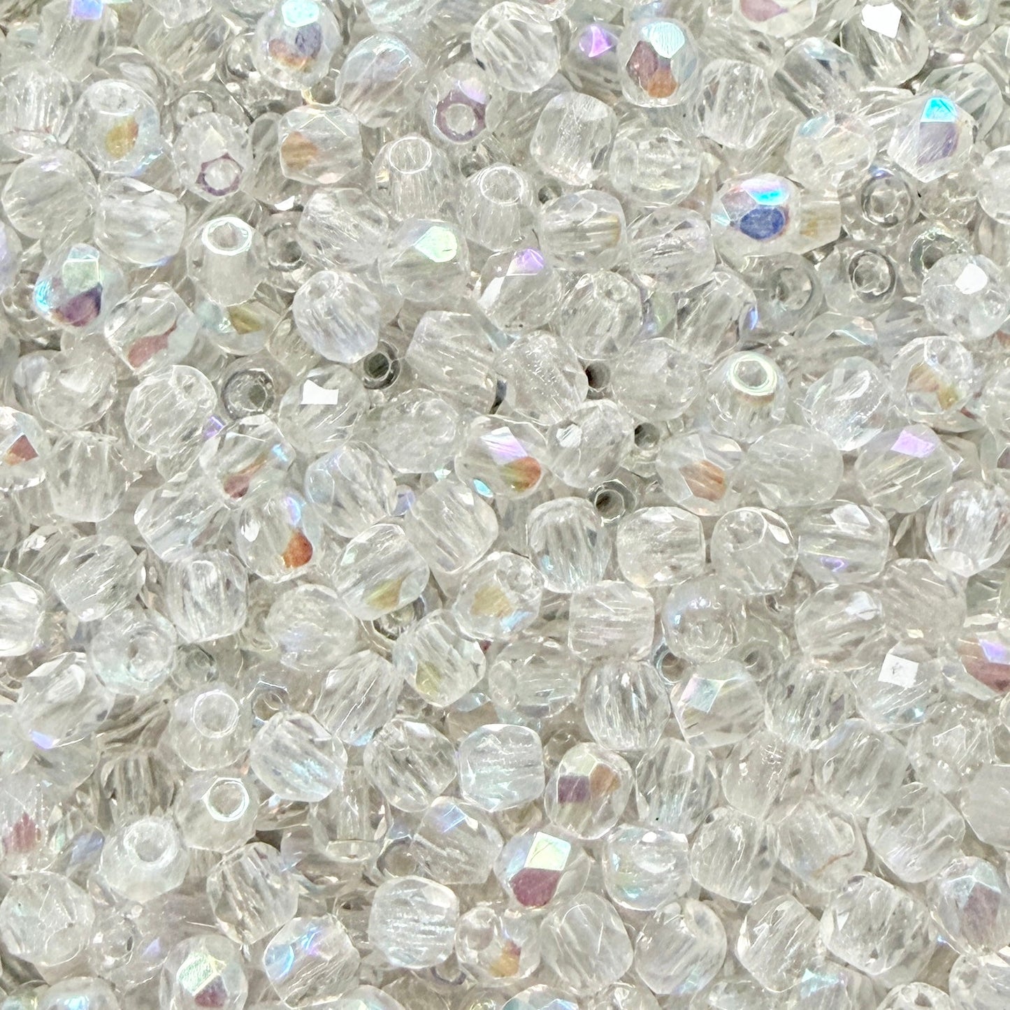3mm Crystal AB Czech Fire Polished Round Beads - The Bead Mix
