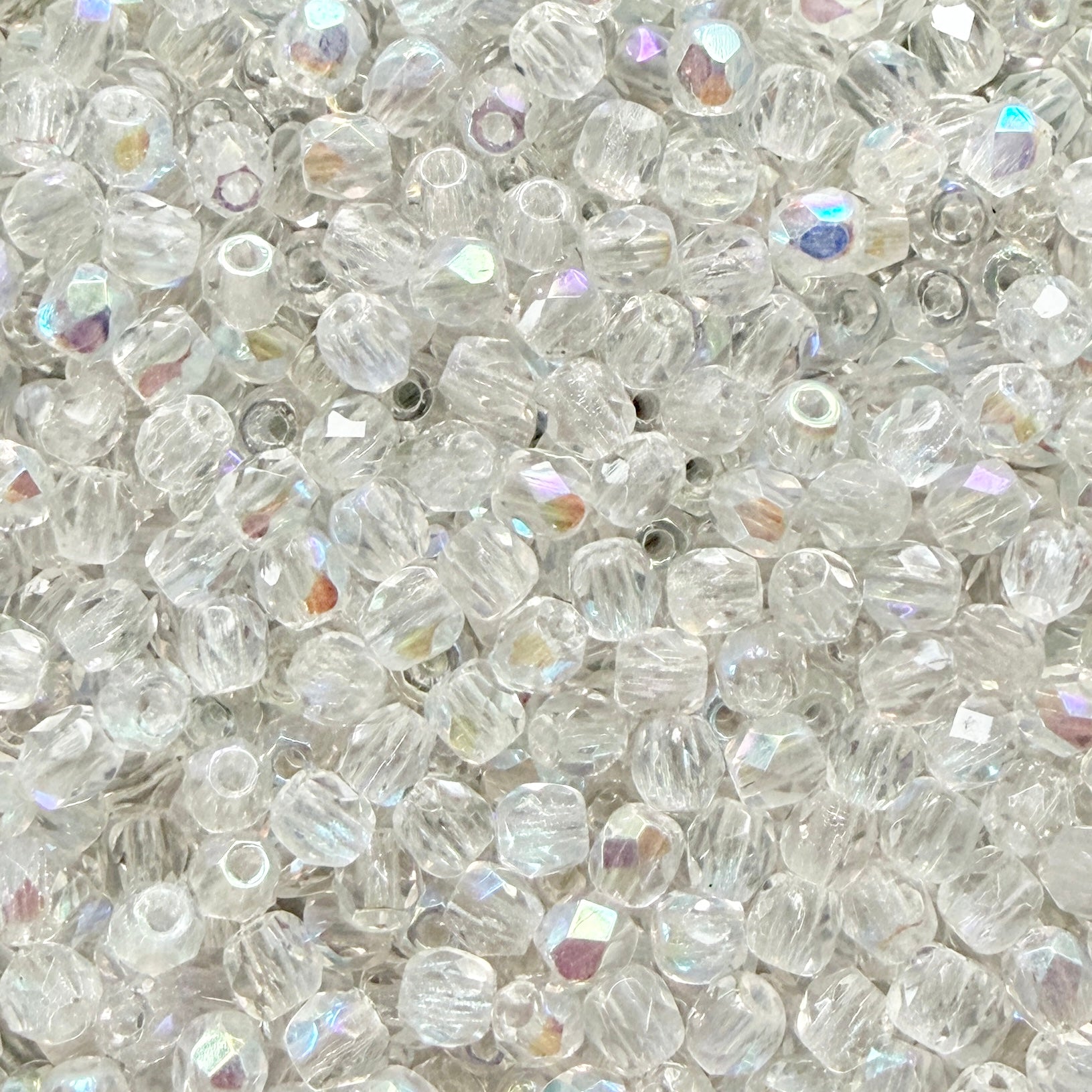 3mm Crystal AB Czech Fire Polished Round Beads - The Bead Mix