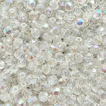 3mm Crystal AB Czech Fire Polished Round Beads - The Bead Mix