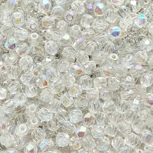 3mm Crystal AB Czech Fire Polished Round Beads - The Bead Mix