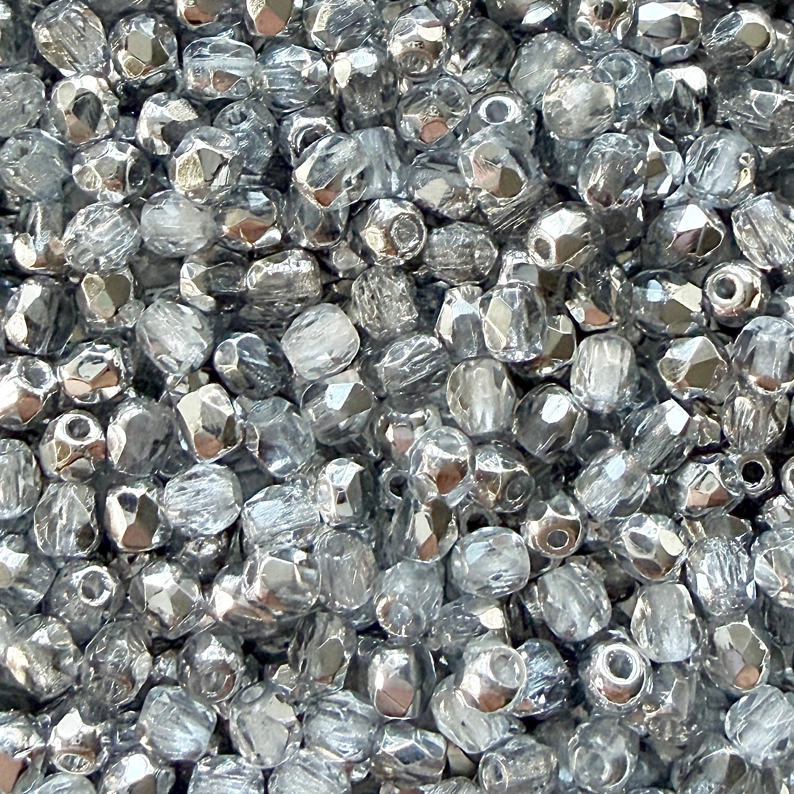 3mm Crystal Silver Fire Polished Round Beads - The Bead Mix