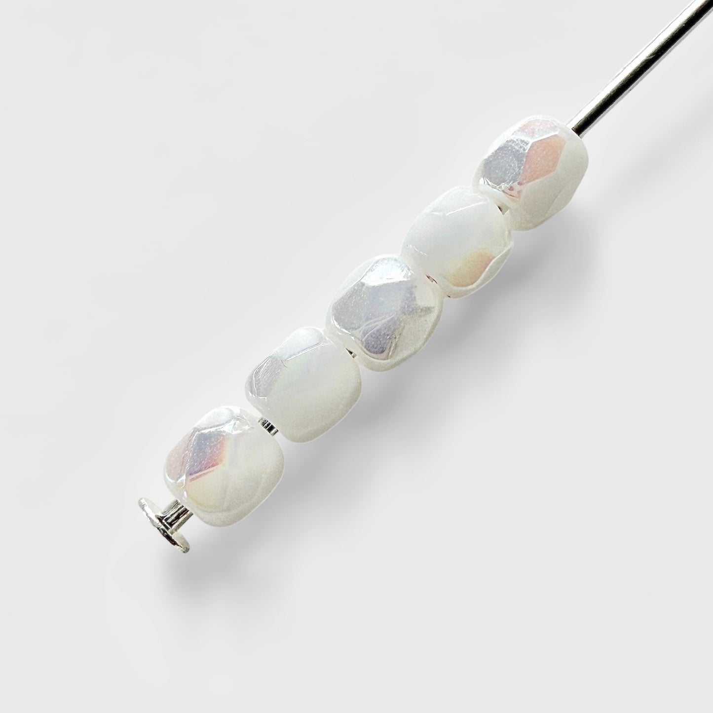 3mm Opaque White AB Czech Fire Polished Round Beads - The Bead Mix