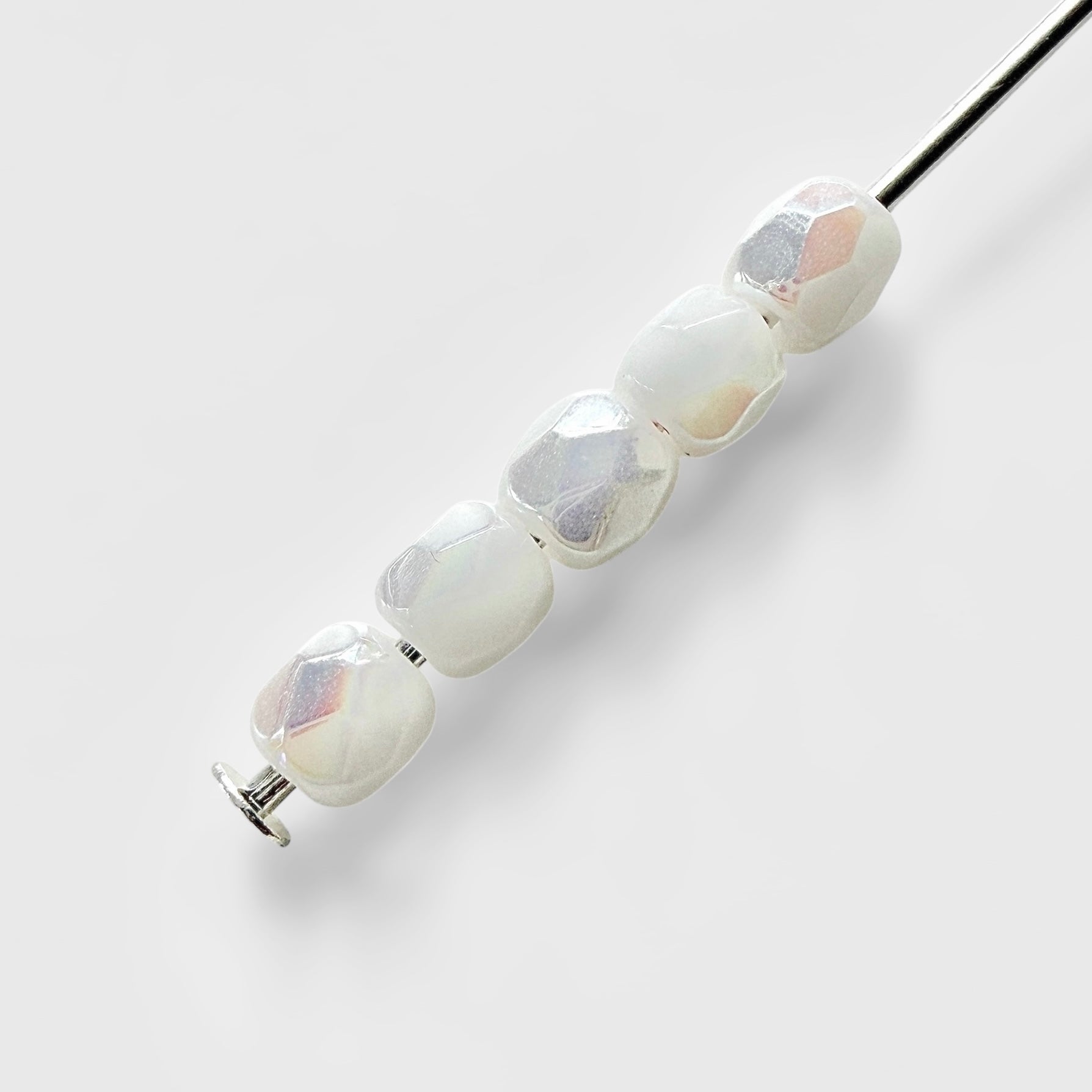 3mm Opaque White AB Czech Fire Polished Round Beads - The Bead Mix