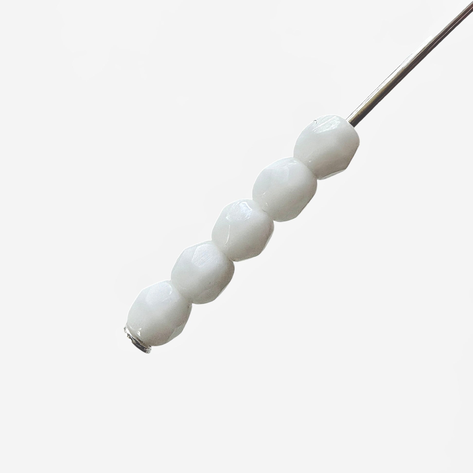 3mm Opaque White Czech Fire Polished Round Beads - The Bead Mix