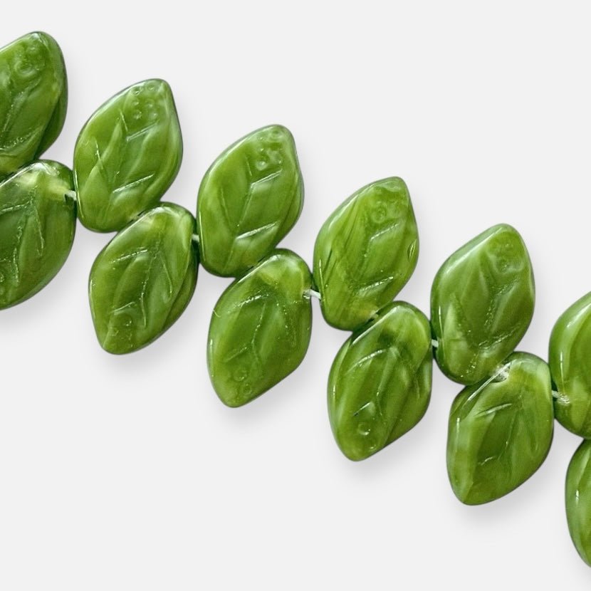 7 x 12mm Czech Glass Leaf Beads - Opaque - The Bead Mix