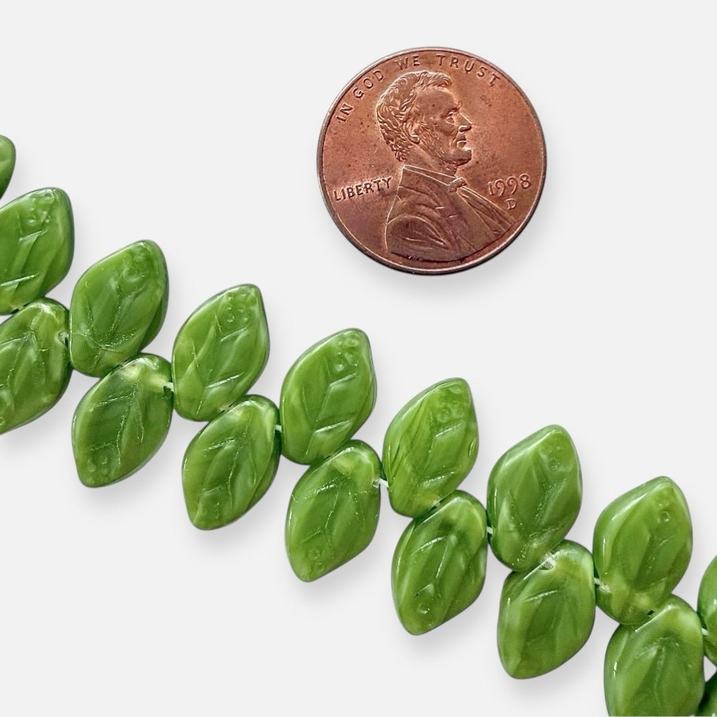 7 x 12mm Czech Glass Leaf Beads - Opaque - The Bead Mix