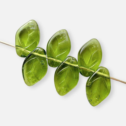 7 x 12mm Czech Glass Leaf Beads - Transparent - The Bead Mix