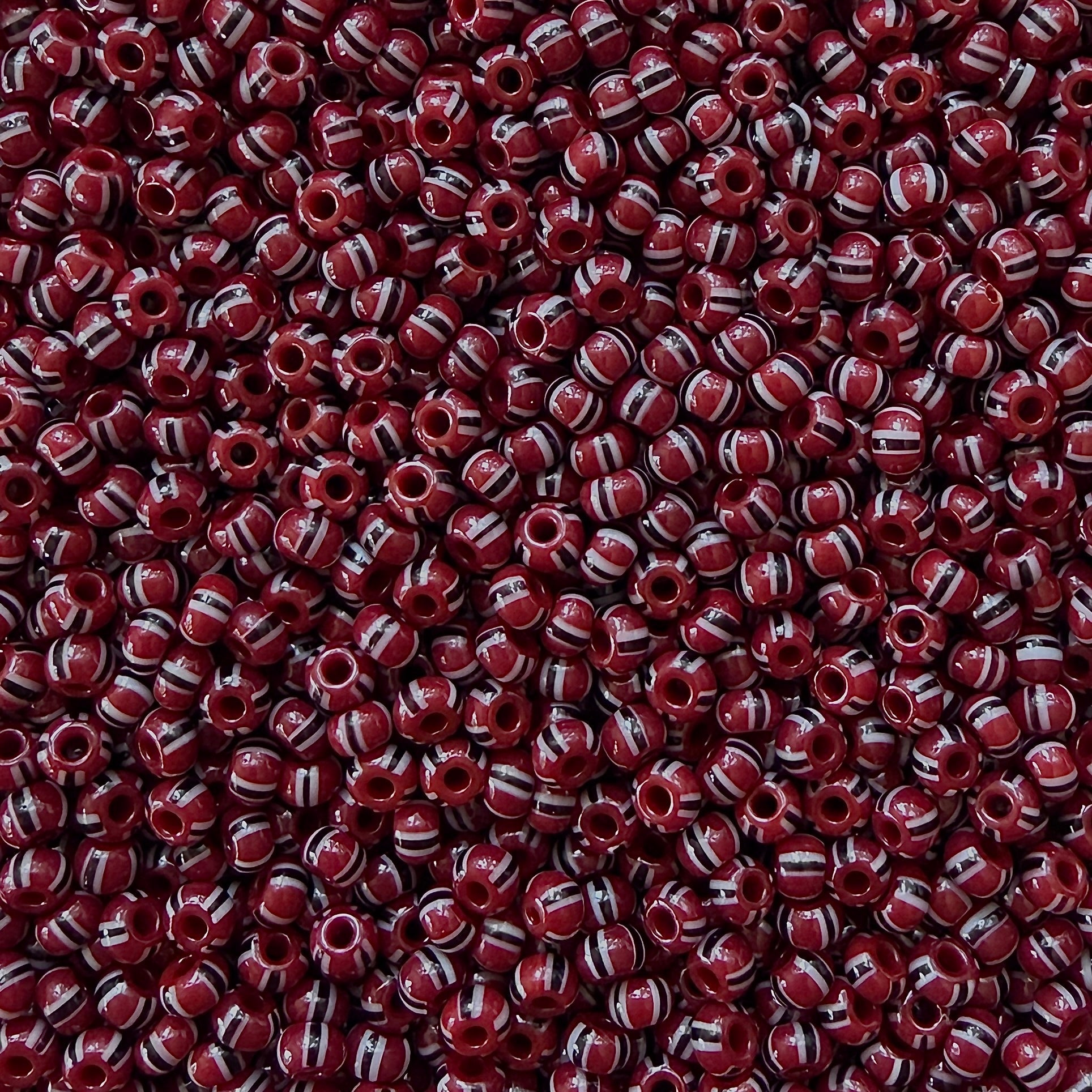 93050 Red, Black & Gray 6/0 Czech Striped Seed Beads (100g) - The Bead Mix