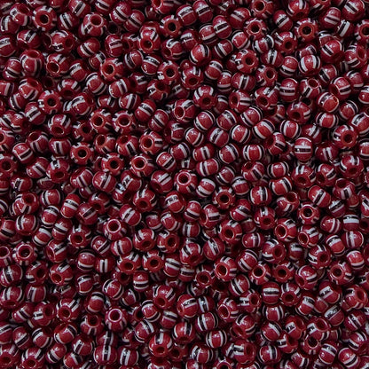 93050 Red, Black & Gray 6/0 Czech Striped Seed Beads (100g) - The Bead Mix