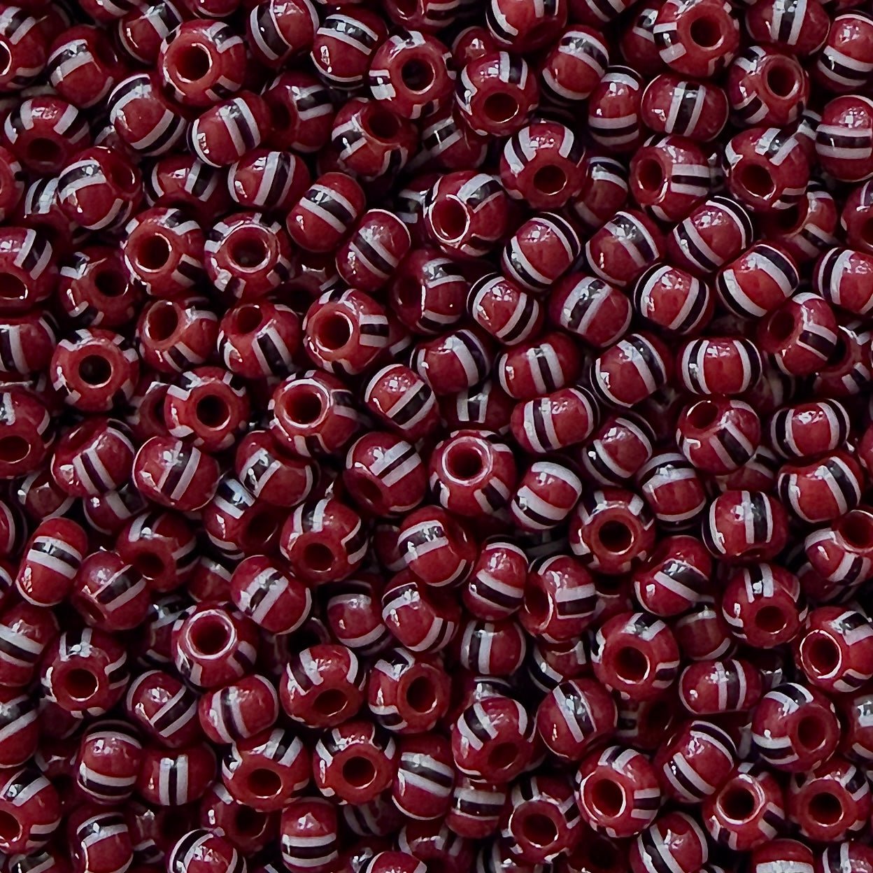 93050 Red, Black & Gray 6/0 Czech Striped Seed Beads (100g) - The Bead Mix