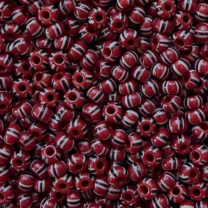 93050 Red, Black & Gray 6/0 Czech Striped Seed Beads (100g) - The Bead Mix