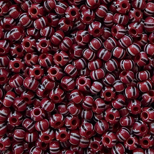 93050 Red, Black & Gray 6/0 Czech Striped Seed Beads (100g) - The Bead Mix