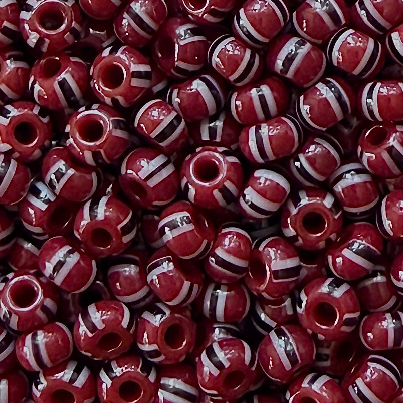 93050 Red, Black & Gray 6/0 Czech Striped Seed Beads (100g)