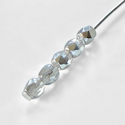 3mm Crystal Silver Czech Fire Polished Round Beads