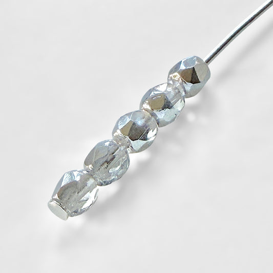 3mm Crystal Silver Czech Fire Polished Round Beads