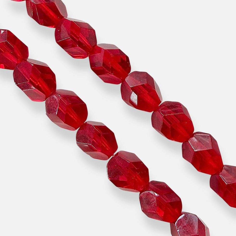 10mm Czech Glass Fancy Cut Beads - Ruby