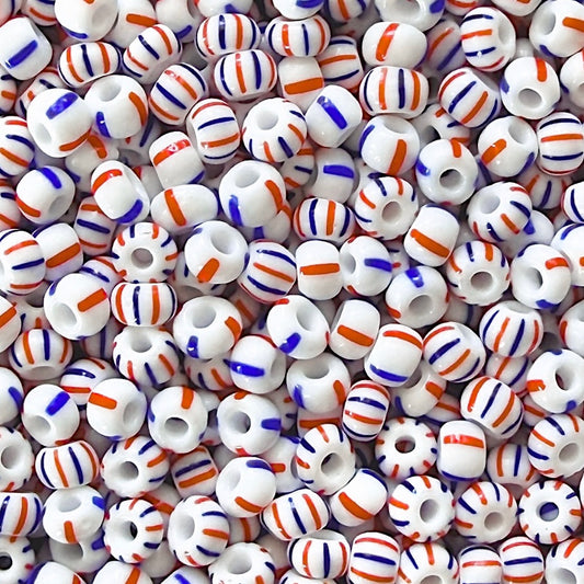03930/03931 White, Blue & Orange Red 6/0 Czech Striped Seed Bead Mix (100g)