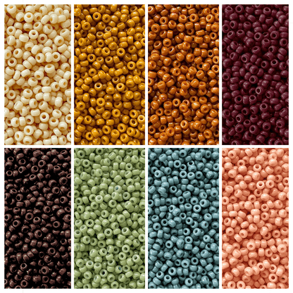 Boho Rainbow Miyuki Bead Color Palette featuring shades of seed beads in earthy tones.
