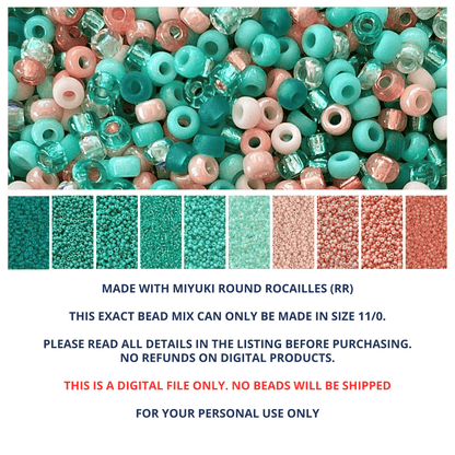 Coastal Peach seed bead mix and color palette with information about the product.