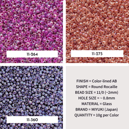 Color Lined AB Miyuki 11/0 Seed Bead Set - The Bead Mix
