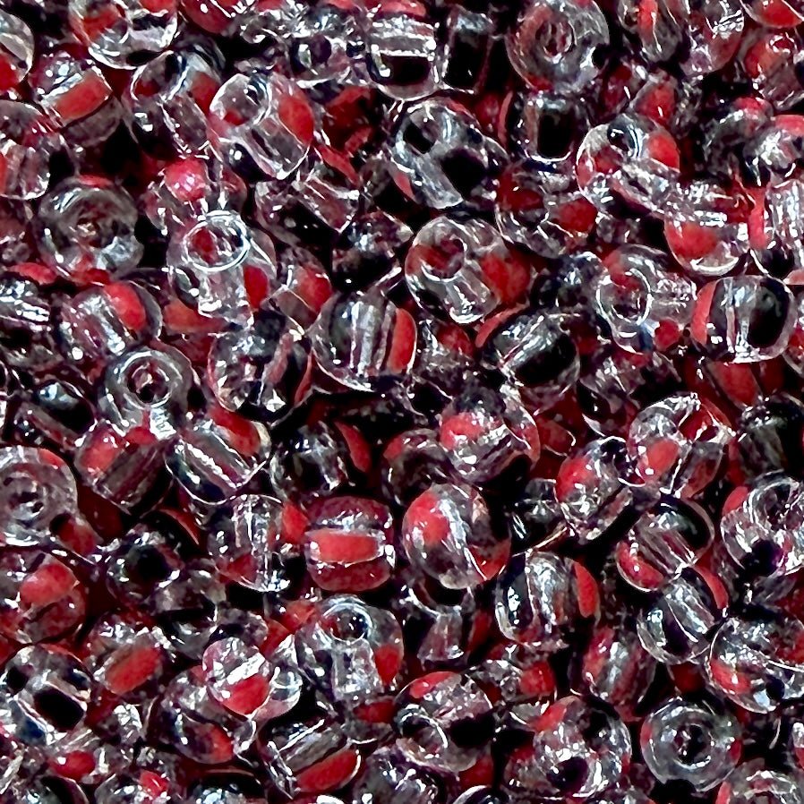 Crystal, Black & Red 6/0 Czech Striped Seed Beads (100g) - The Bead Mix