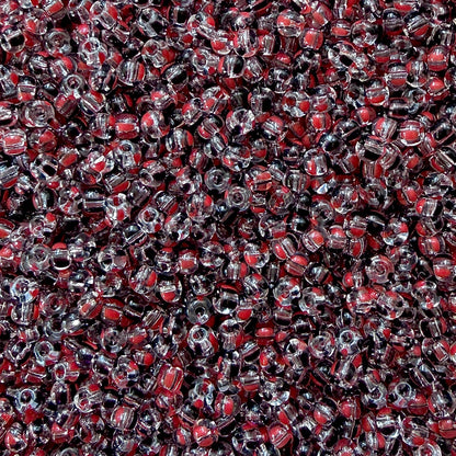 Crystal, Black & Red 6/0 Czech Striped Seed Beads (100g) - The Bead Mix