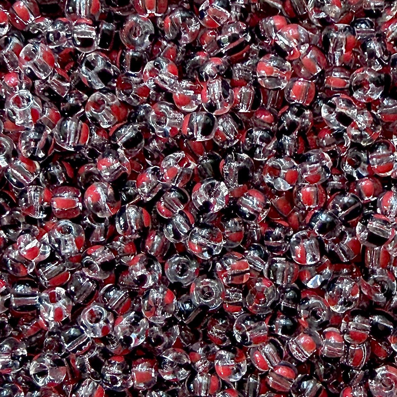 Crystal, Black & Red 6/0 Czech Striped Seed Beads (100g) - The Bead Mix