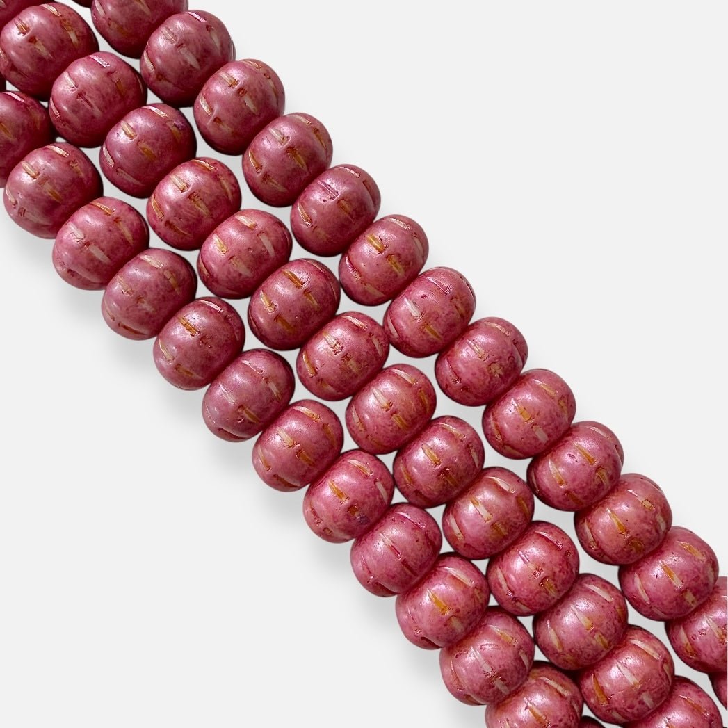 Czech Glass Pumpkin Beads - Rustic Pink - The Bead Mix