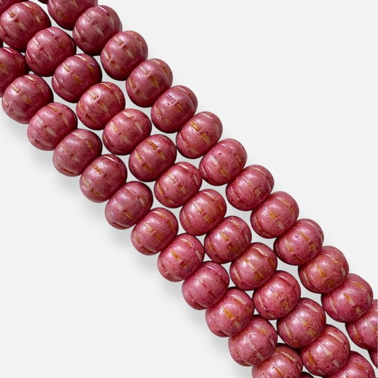 Czech Glass Pumpkin Beads - Rustic Pink - The Bead Mix