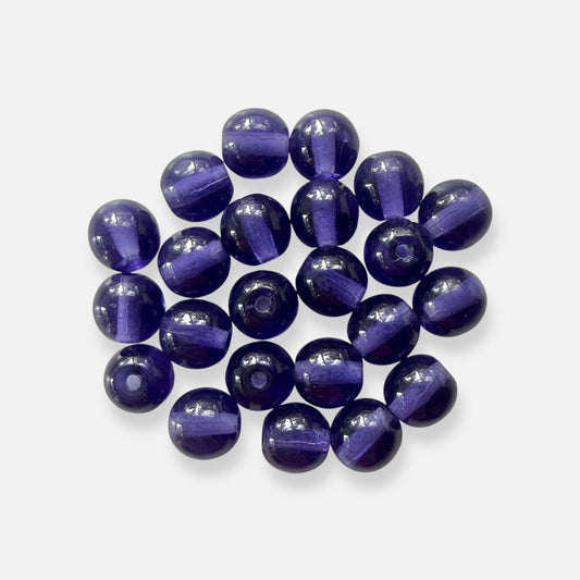 Czech Glass Smooth Round Druk Beads - Deep Violet - The Bead Mix
