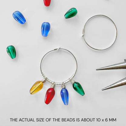Czech Pressed Glass Teardrop Beads in Christmas Light Colors - The Bead Mix