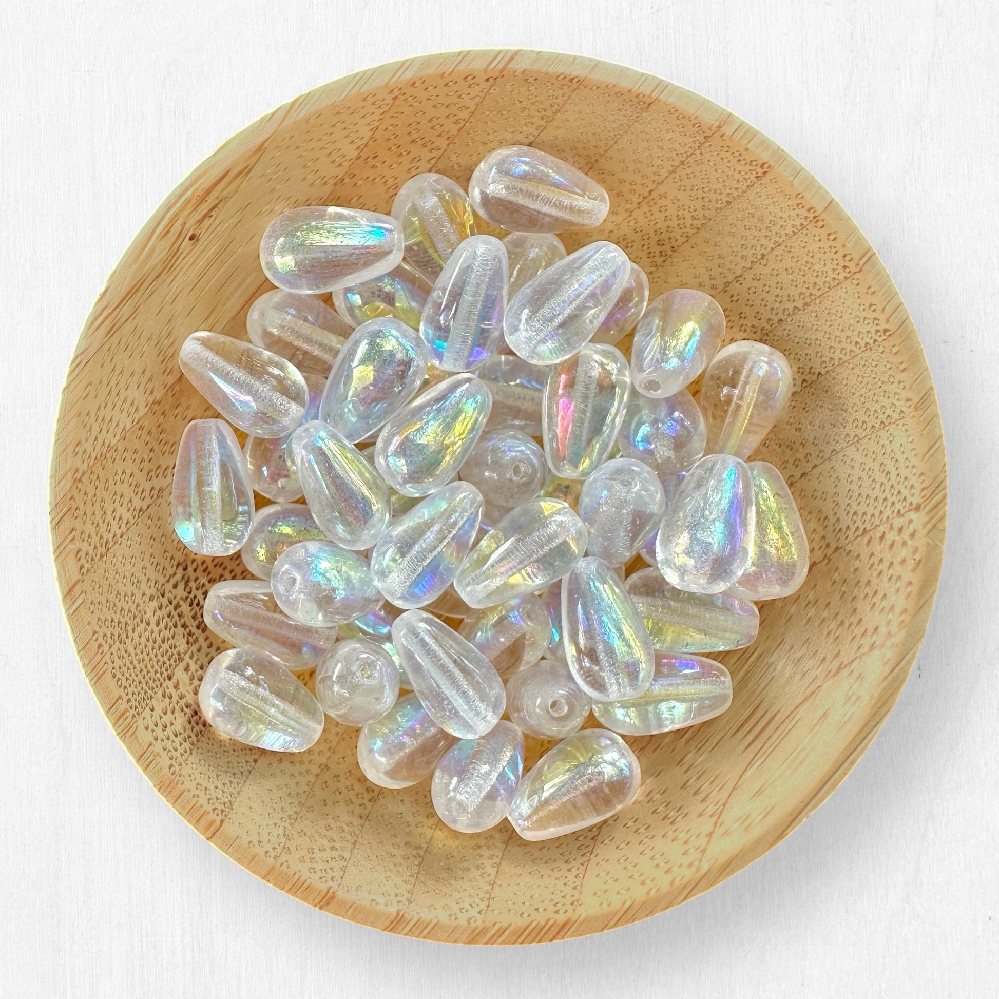 Czech Pressed Glass Teardrop Beads in Christmas Light Colors - The Bead Mix
