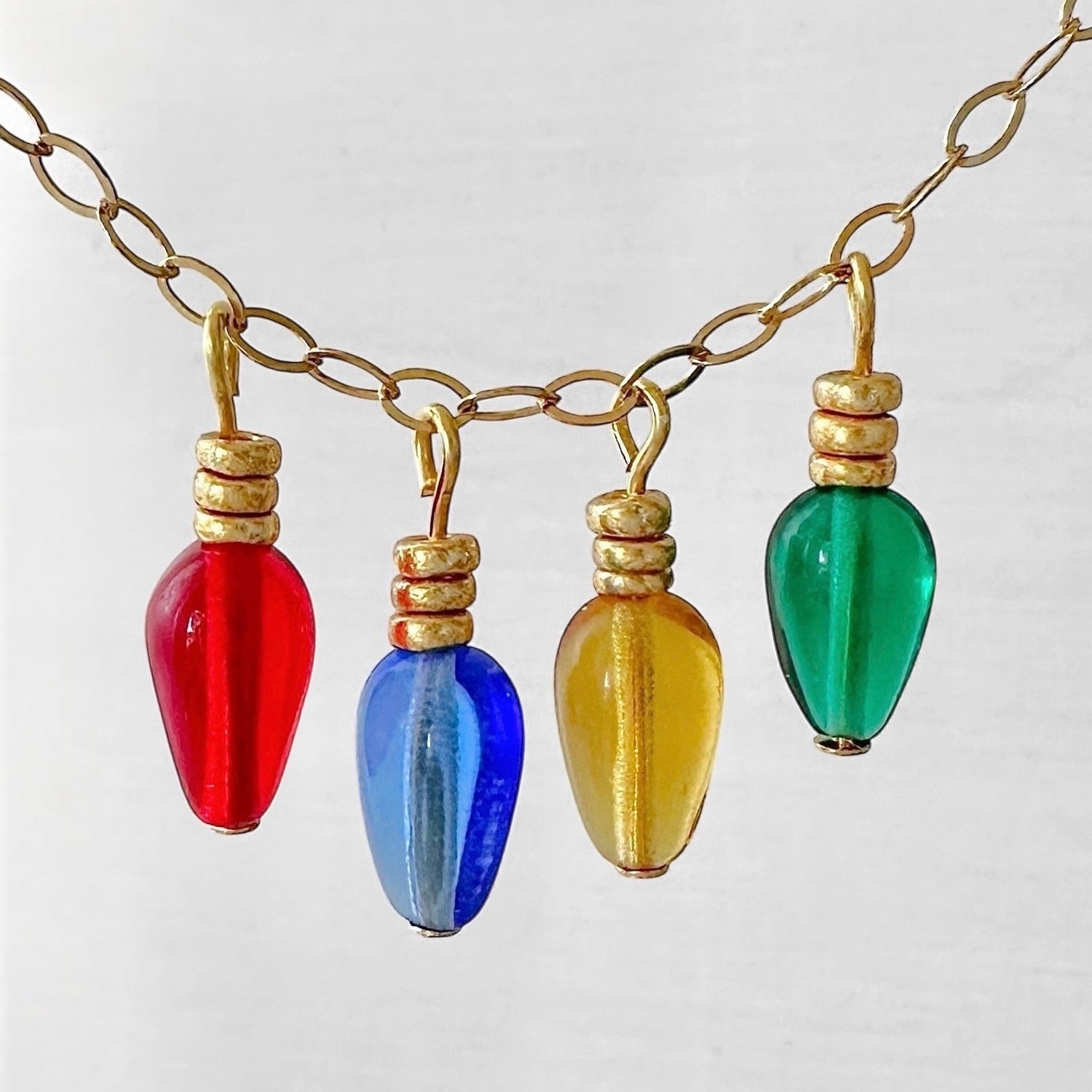 Czech Pressed Glass Teardrop Beads in Christmas Light Colors - The Bead Mix