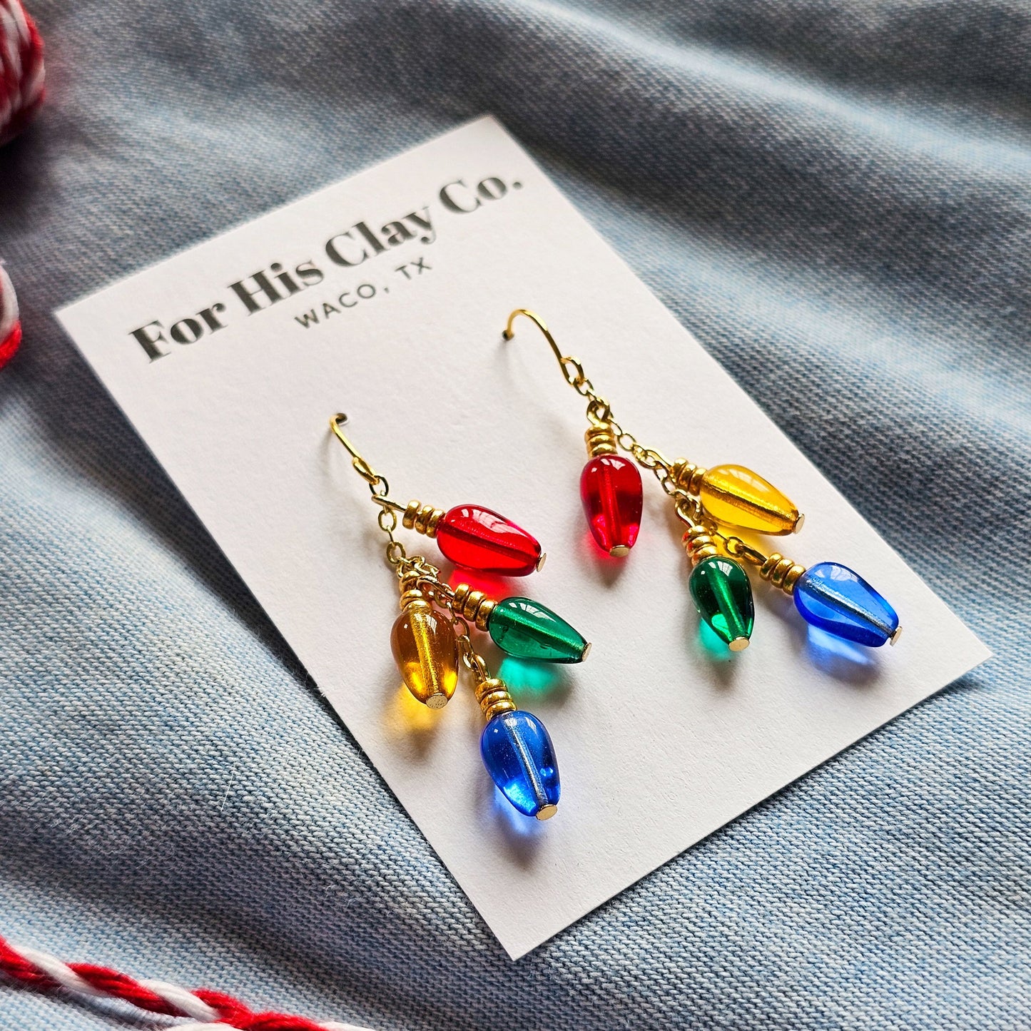 Czech Pressed Glass Teardrop Beads in Christmas Light Colors - The Bead Mix