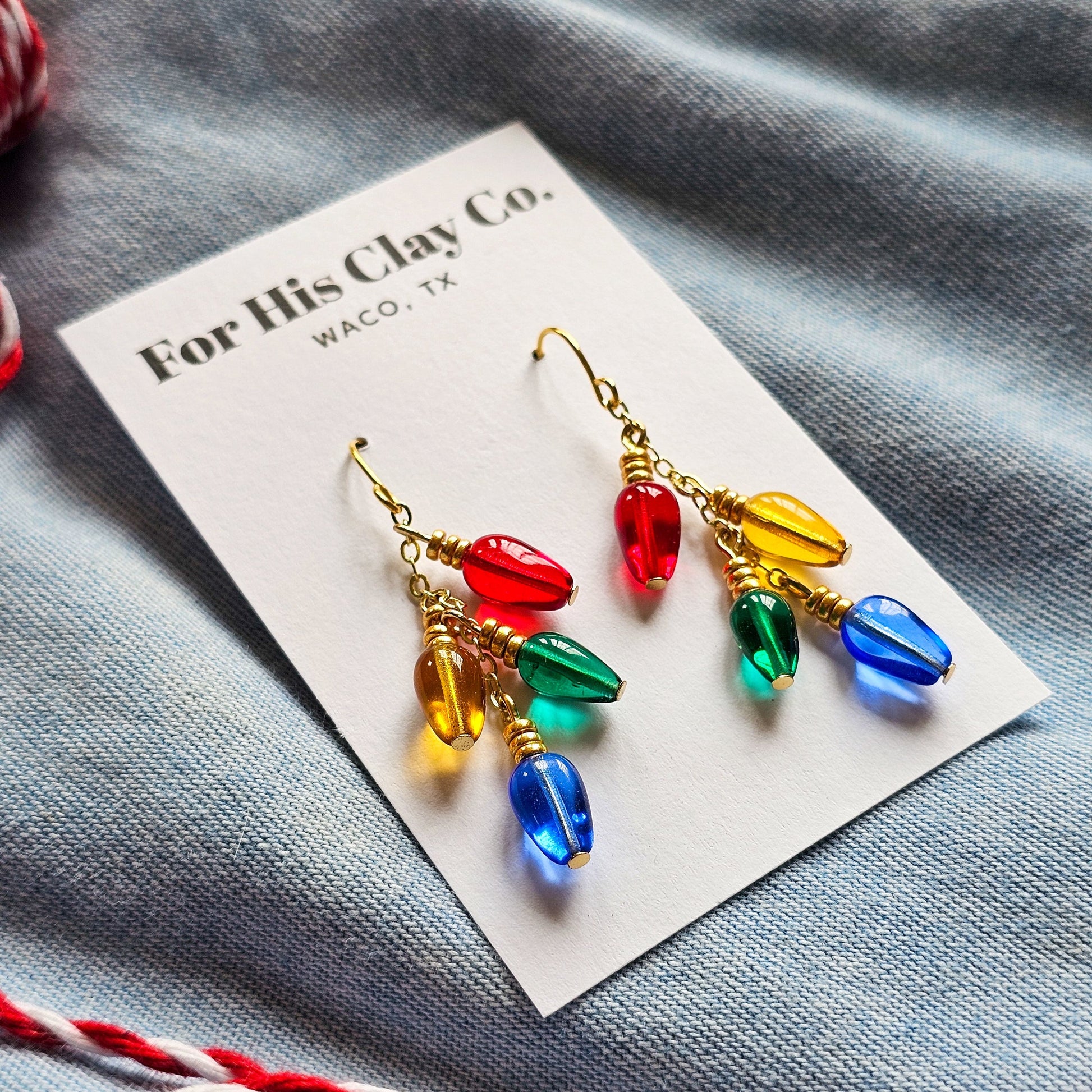 Czech Pressed Glass Teardrop Beads in Christmas Light Colors - The Bead Mix