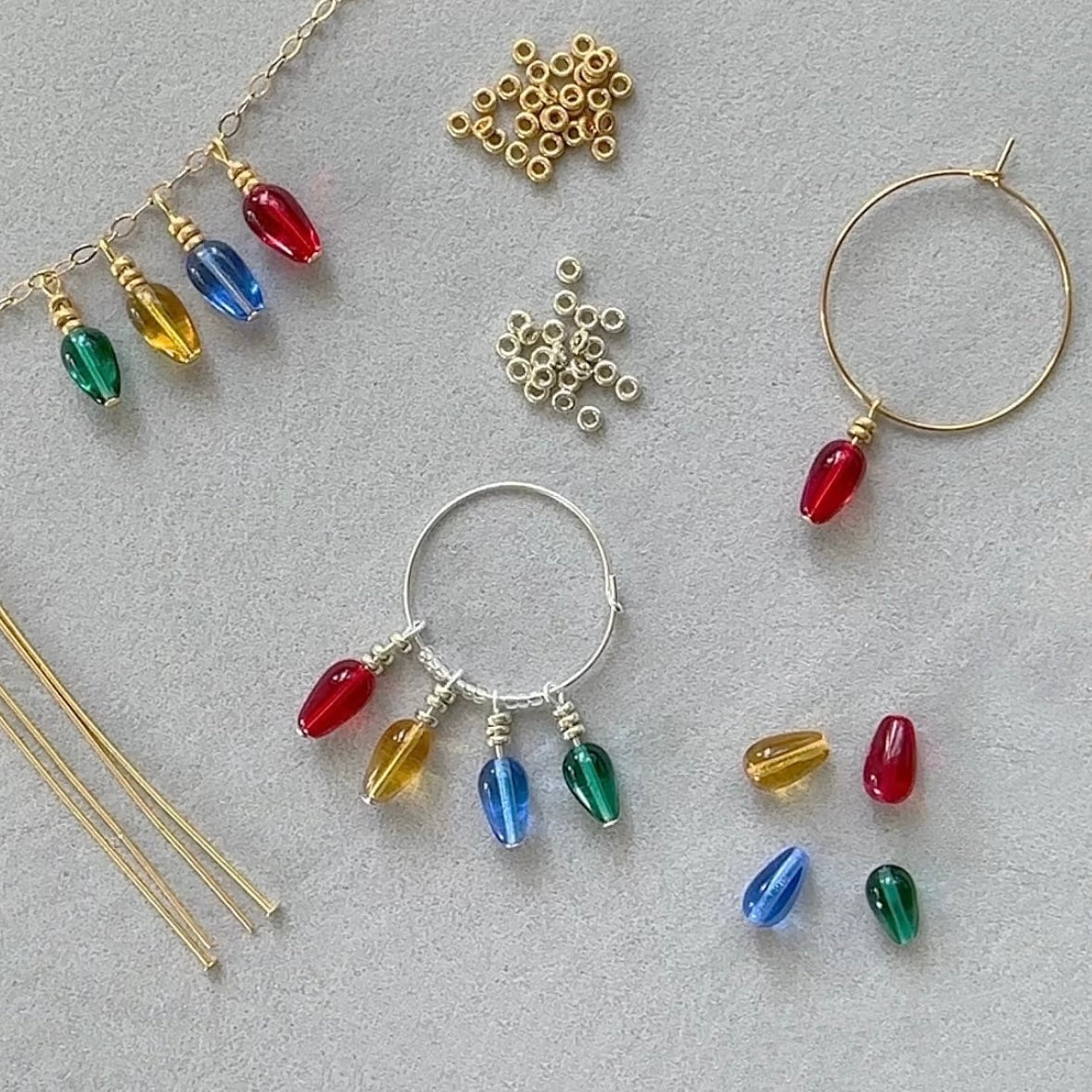Czech Pressed Glass Teardrop Beads in Christmas Light Colors - The Bead Mix