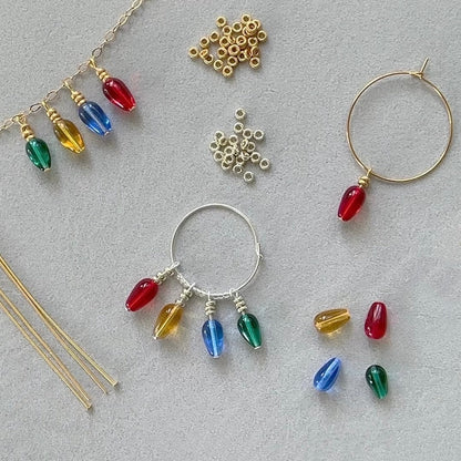 Czech Pressed Glass Teardrop Beads in Christmas Light Colors - The Bead Mix