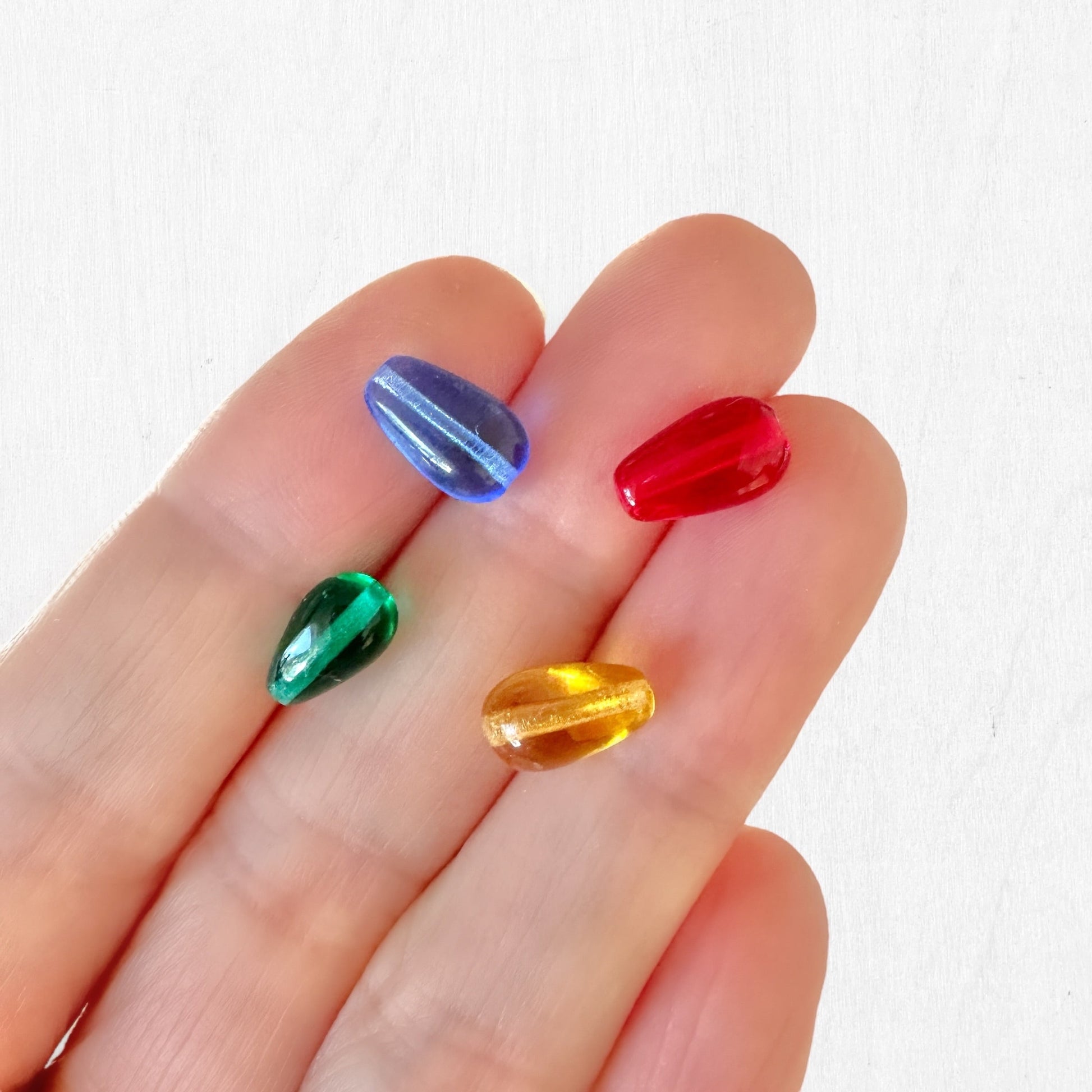 Czech Pressed Glass Teardrop Beads in Christmas Light Colors - The Bead Mix