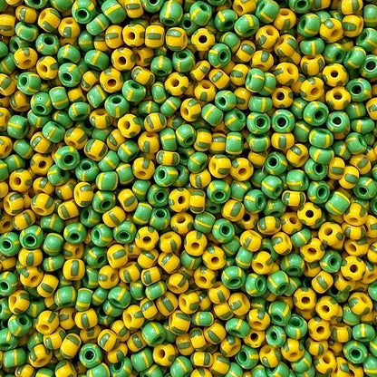 Green & Yellow 6/0 Czech Striped Seed Bead Mix (100g) - The Bead Mix