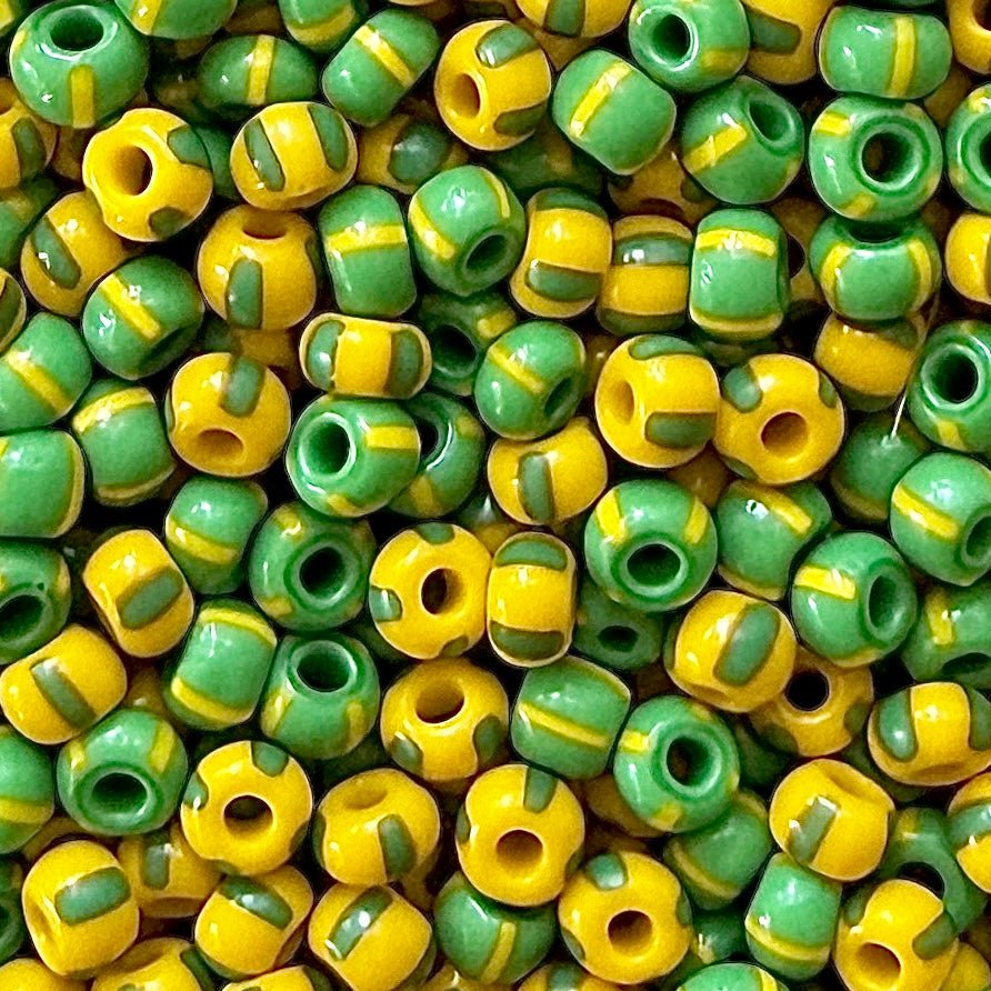 Green & Yellow 6/0 Czech Striped Seed Bead Mix (100g) - The Bead Mix