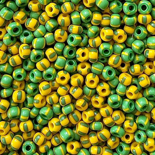 Green & Yellow 6/0 Czech Striped Seed Bead Mix (100g) - The Bead Mix