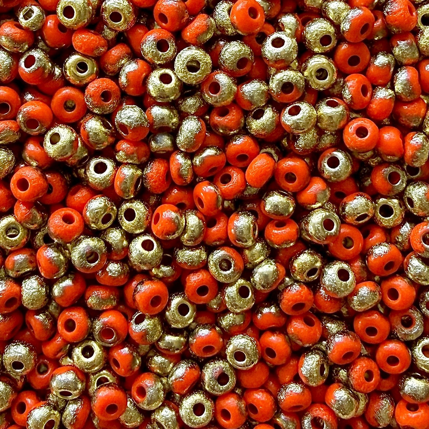 LIMITED EDITION: Orange + Gold Etched 6/0 Czech Seed Beads - The Bead Mix
