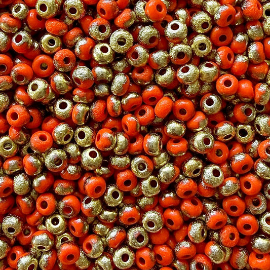 LIMITED EDITION: Orange + Gold Etched 6/0 Czech Seed Beads - The Bead Mix