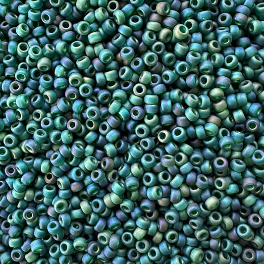 Miyuki 11 - 156FR Dark Green Frosted Rainbow - The Bead Mix
