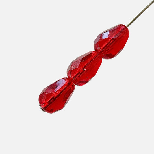 Small Czech Fire Polished Tear Drop Beads - Ruby - The Bead Mix