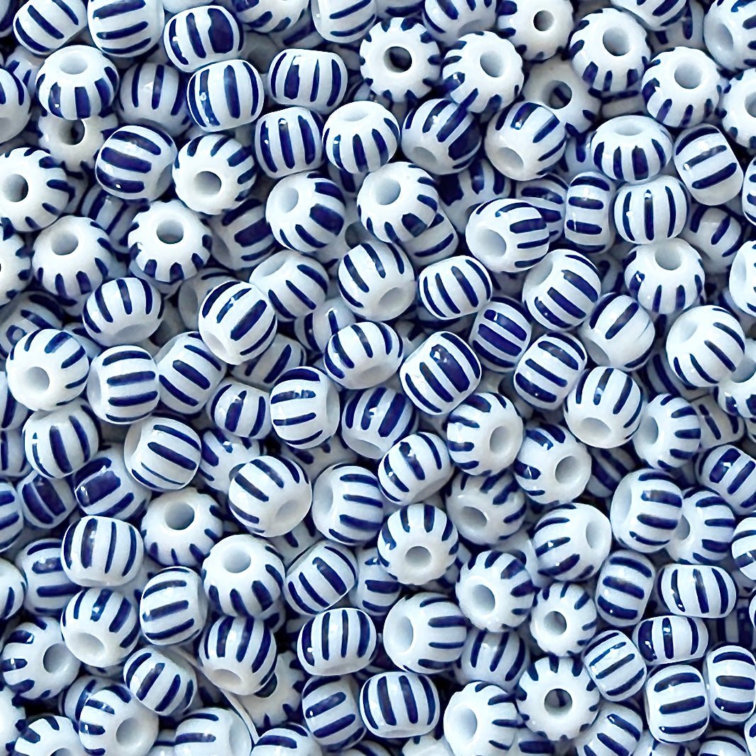 White & Blue 6/0 Czech Striped Seed Beads (100g) - The Bead Mix