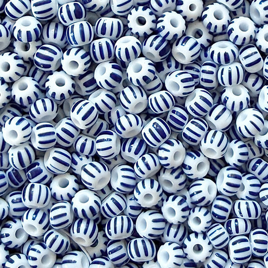 White & Blue 6/0 Czech Striped Seed Beads (100g) - The Bead Mix